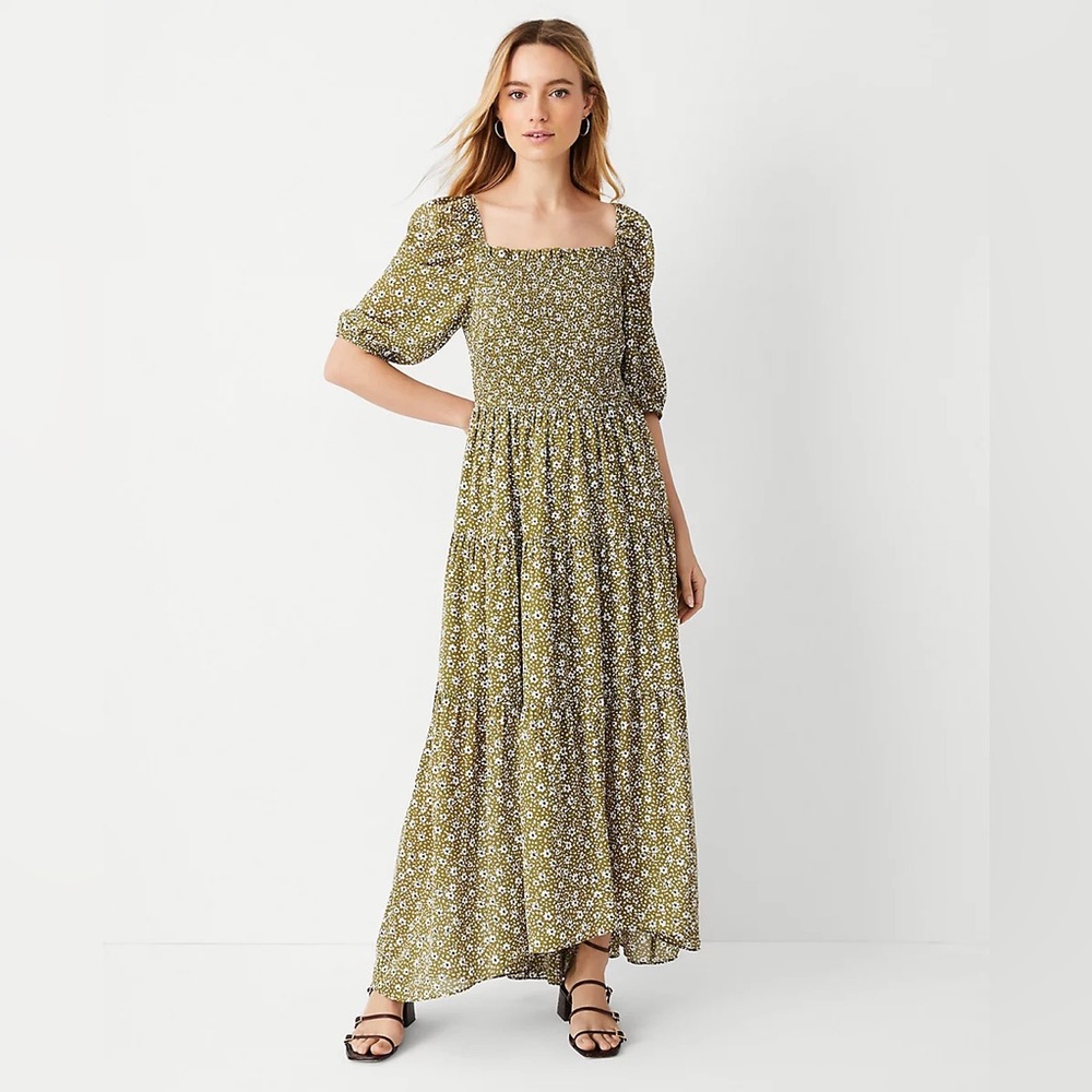 Ann Taylor Floral Smocked Bodice Maxi Dress